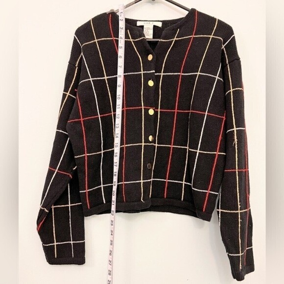 Women's LISE J. Vintage / Clasic Sweaters Casual Drop Shoulder Plaid Cardigan. - Picture 4 of 8